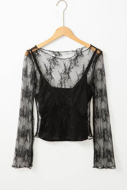 Lace Mesh Crochet Splicing Slim Long Sleeve Blouse - Shop Style & More | Fresh Looks, Everyday Deals & Free Shipping