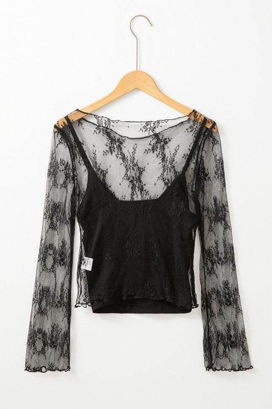 Lace Mesh Crochet Splicing Slim Long Sleeve Blouse - Shop Style & More | Fresh Looks, Everyday Deals & Free Shipping