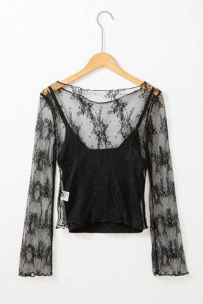 Lace Mesh Crochet Splicing Slim Long Sleeve Blouse - Shop Style & More | Fresh Looks, Everyday Deals & Free Shipping