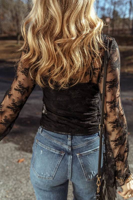Lace Mesh Crochet Splicing Slim Long Sleeve Blouse - Shop Style & More | Fresh Looks, Everyday Deals & Free Shipping