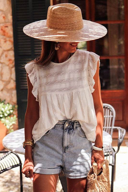 White Ruffled Lace Flowy Tank Top - Shop Style & More | Fresh Looks, Everyday Deals & Free Shipping