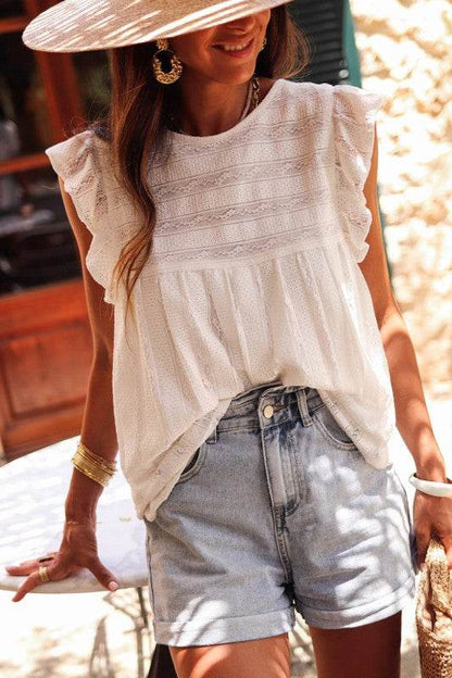 White Ruffled Lace Flowy Tank Top - Shop Style & More | Fresh Looks, Everyday Deals & Free Shipping