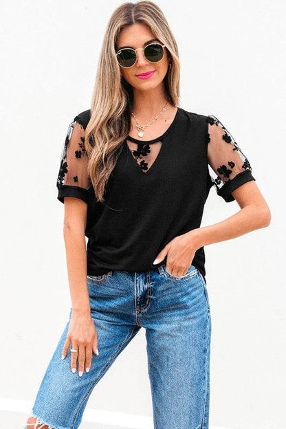 Black Flora Lace Patchwork Crew Neck T Shirt - Shop Style & More | Fresh Looks, Everyday Deals & Free Shipping