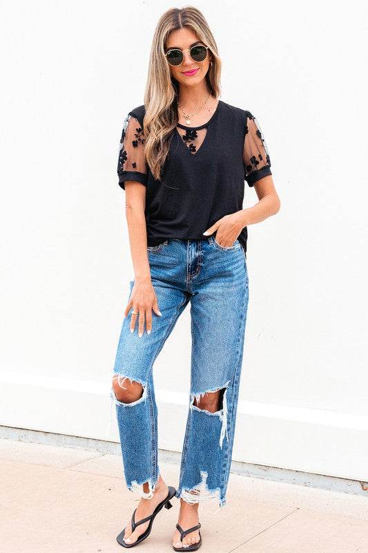 Black Flora Lace Patchwork Crew Neck T Shirt - Shop Style & More | Fresh Looks, Everyday Deals & Free Shipping