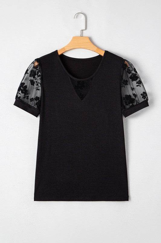 Black Flora Lace Patchwork Crew Neck T Shirt - Shop Style & More | Fresh Looks, Everyday Deals & Free Shipping