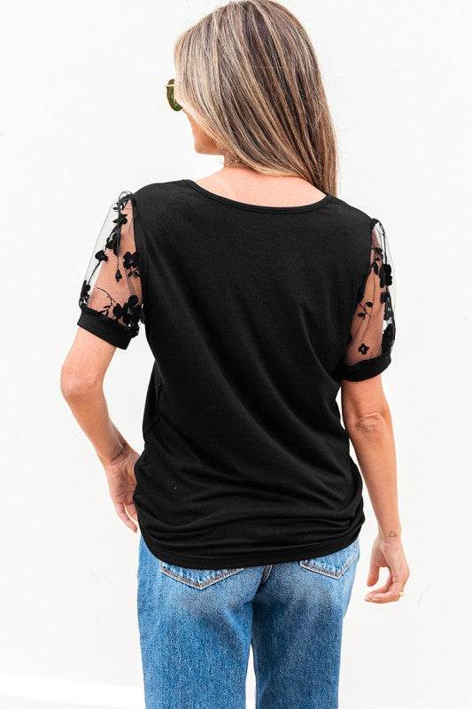 Black Flora Lace Patchwork Crew Neck T Shirt - Shop Style & More | Fresh Looks, Everyday Deals & Free Shipping