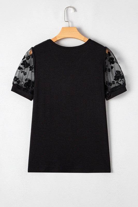 Black Flora Lace Patchwork Crew Neck T Shirt - Shop Style & More | Fresh Looks, Everyday Deals & Free Shipping