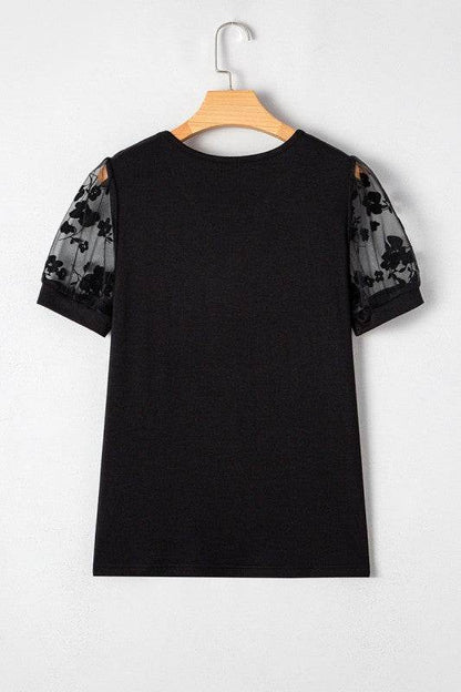 Black Flora Lace Patchwork Crew Neck T Shirt - Shop Style & More | Fresh Looks, Everyday Deals & Free Shipping