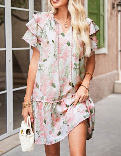 Pink Floral Contrast Edge Ruffle Tiered Dress - Shop Style & More | Fresh Looks, Everyday Deals & Free Shipping