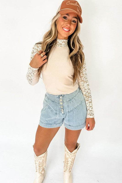Floral Lace Patchwork Long Sleeve High Neck Top - Shop Style & More | Fresh Looks, Everyday Deals & Free Shipping