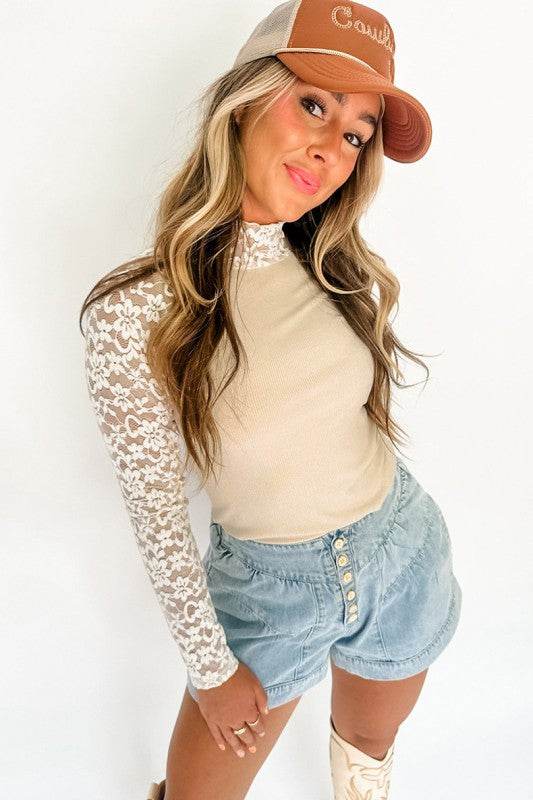 Floral Lace Patchwork Long Sleeve High Neck Top - Shop Style & More | Fresh Looks, Everyday Deals & Free Shipping