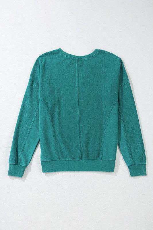 Solid Color Notched Neck Drop Shoulder Sweatshirt - Shop Style & More | Fresh Looks, Everyday Deals & Free Shipping