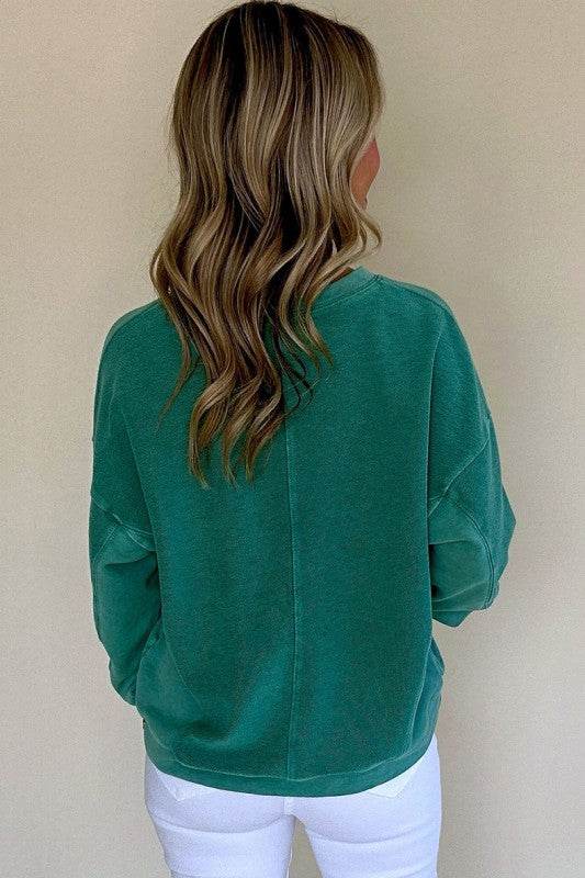 Solid Color Notched Neck Drop Shoulder Sweatshirt - Shop Style & More | Fresh Looks, Everyday Deals & Free Shipping