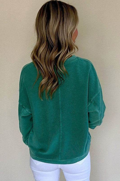 Solid Color Notched Neck Drop Shoulder Sweatshirt - Shop Style & More | Fresh Looks, Everyday Deals & Free Shipping