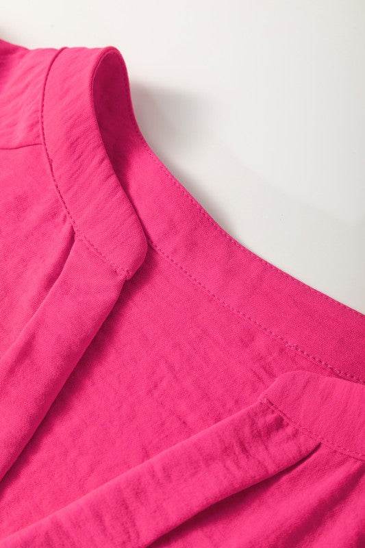 Solid Color Shirred Cuff Notch V Neck Blouse - Shop Style & More | Fresh Looks, Everyday Deals & Free Shipping