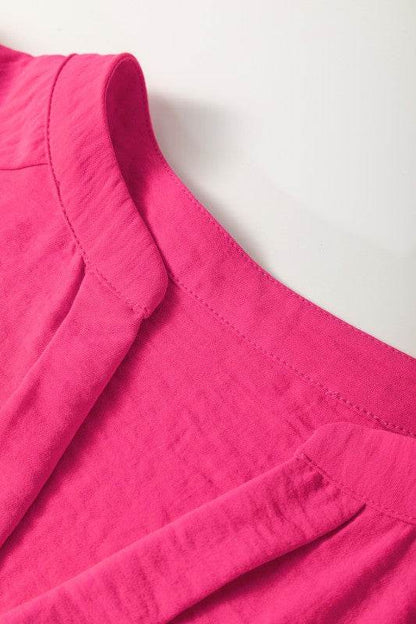 Solid Color Shirred Cuff Notch V Neck Blouse - Shop Style & More | Fresh Looks, Everyday Deals & Free Shipping