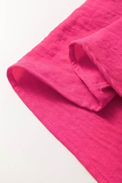 Solid Color Shirred Cuff Notch V Neck Blouse - Shop Style & More | Fresh Looks, Everyday Deals & Free Shipping