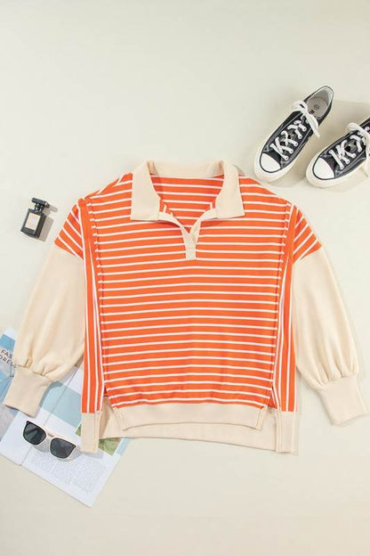 Stripe Color Block Collared Drop Sweatshirt - Shop Style & More | Fresh Looks, Everyday Deals & Free Shipping