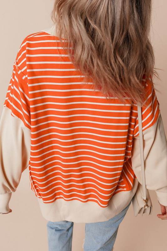 Stripe Color Block Collared Drop Sweatshirt - Shop Style & More | Fresh Looks, Everyday Deals & Free Shipping
