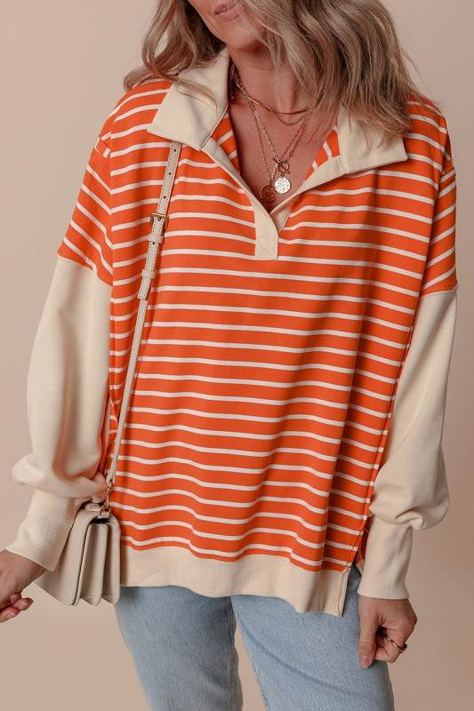 Stripe Color Block Collared Drop Sweatshirt - Shop Style & More | Fresh Looks, Everyday Deals & Free Shipping
