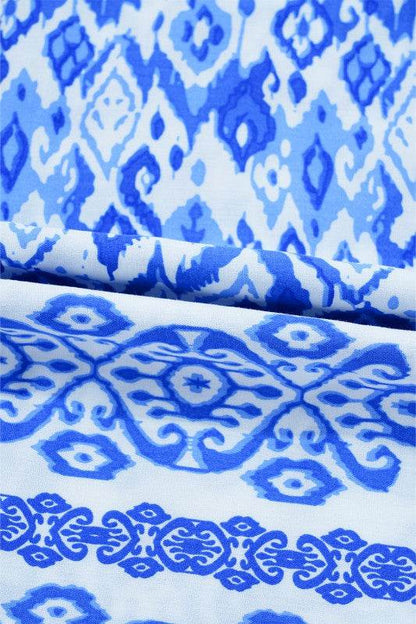 Blue Boho Printed 3/4 Sleeve Tied Neck Blouse - Shop Style & More | Fresh Looks, Everyday Deals & Free Shipping