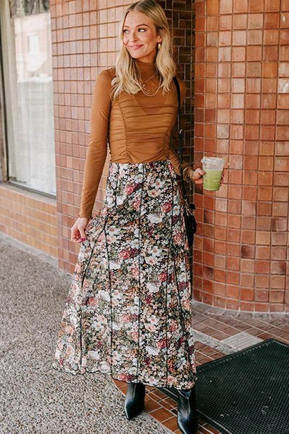 Brown Floral Print High Waist Maxi Skirt - Shop Style & More | Fresh Looks, Everyday Deals & Free Shipping
