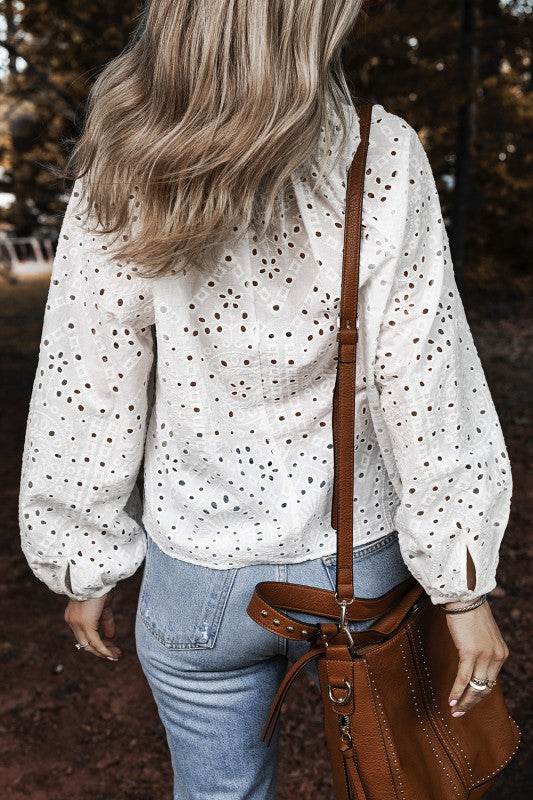 White Eyelet Embroidered Puff Sleeve V Neck Blouse - Shop Style & More | Fresh Looks, Everyday Deals & Free Shipping