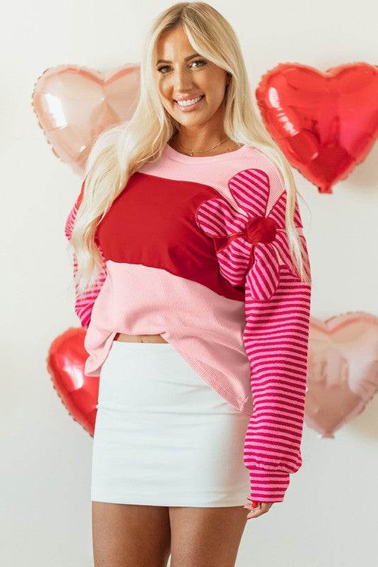 Floral Patch Striped Sleeve Textured Top - Shop Style & More | Fresh Looks, Everyday Deals & Free Shipping