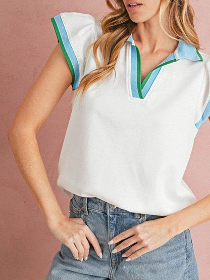 Viscose Collared V Neck Ruffle Sleeve Blouse - Shop Style & More | Fresh Looks, Everyday Deals & Free Shipping