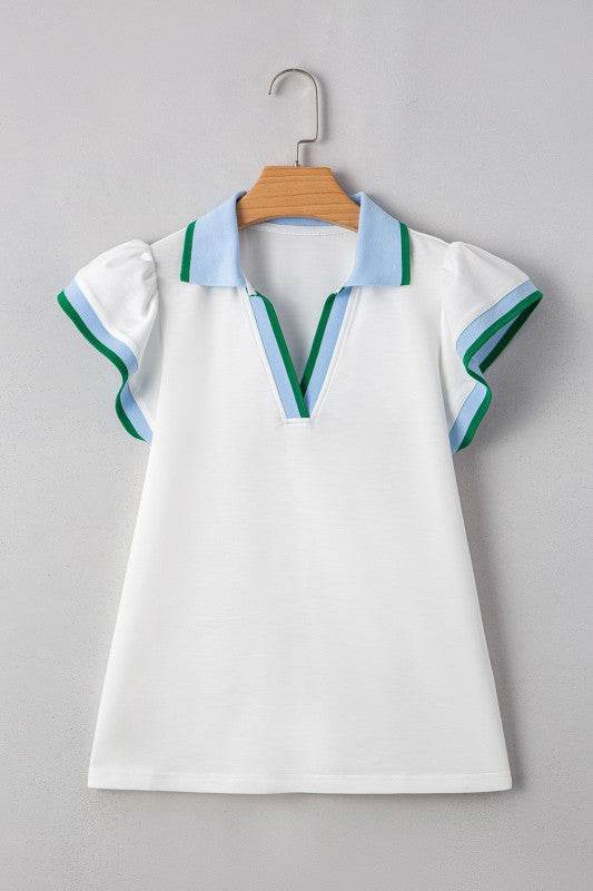 Viscose Collared V Neck Ruffle Sleeve Blouse - Shop Style & More | Fresh Looks, Everyday Deals & Free Shipping