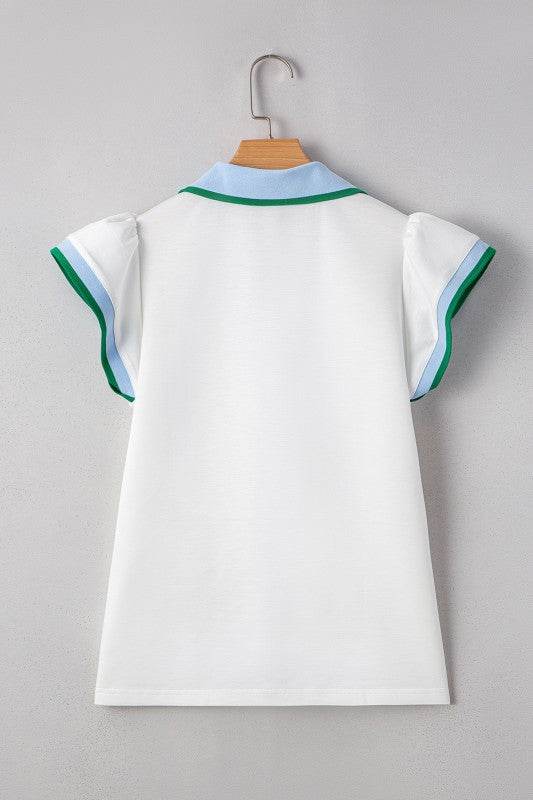 Viscose Collared V Neck Ruffle Sleeve Blouse - Shop Style & More | Fresh Looks, Everyday Deals & Free Shipping