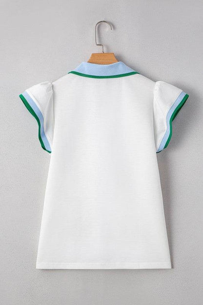 Viscose Collared V Neck Ruffle Sleeve Blouse - Shop Style & More | Fresh Looks, Everyday Deals & Free Shipping