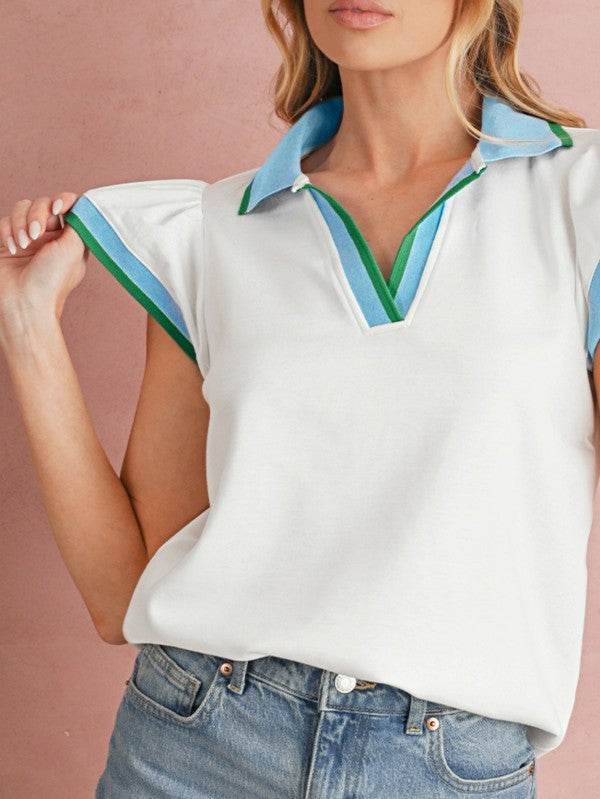 Viscose Collared V Neck Ruffle Sleeve Blouse - Shop Style & More | Fresh Looks, Everyday Deals & Free Shipping