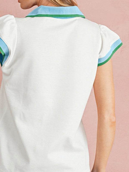 Viscose Collared V Neck Ruffle Sleeve Blouse - Shop Style & More | Fresh Looks, Everyday Deals & Free Shipping