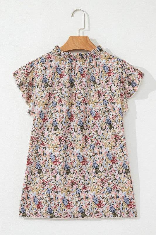 Red Boho Floral Frilled Button Neck Ruffle Blouse - Shop Style & More | Fresh Looks, Everyday Deals & Free Shipping