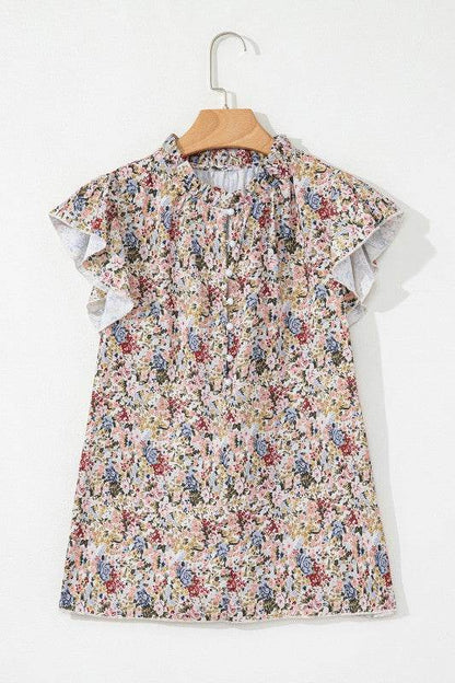 Red Boho Floral Frilled Button Neck Ruffle Blouse - Shop Style & More | Fresh Looks, Everyday Deals & Free Shipping