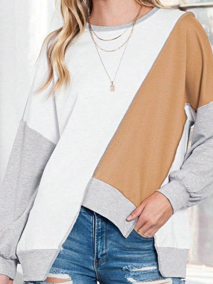 Cotton Stitching Irregular Hem Block Pullover - Shop Style & More | Fresh Looks, Everyday Deals & Free Shipping