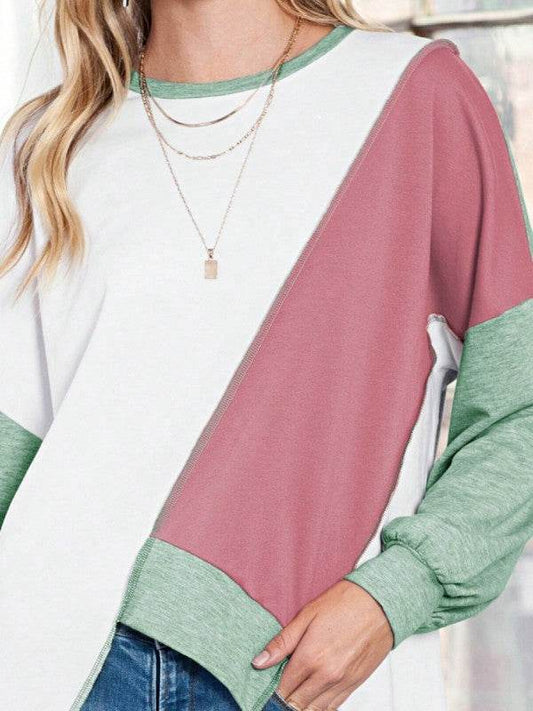 Cotton Stitching Irregular Hem Block Pullover - Shop Style & More | Fresh Looks, Everyday Deals & Free Shipping