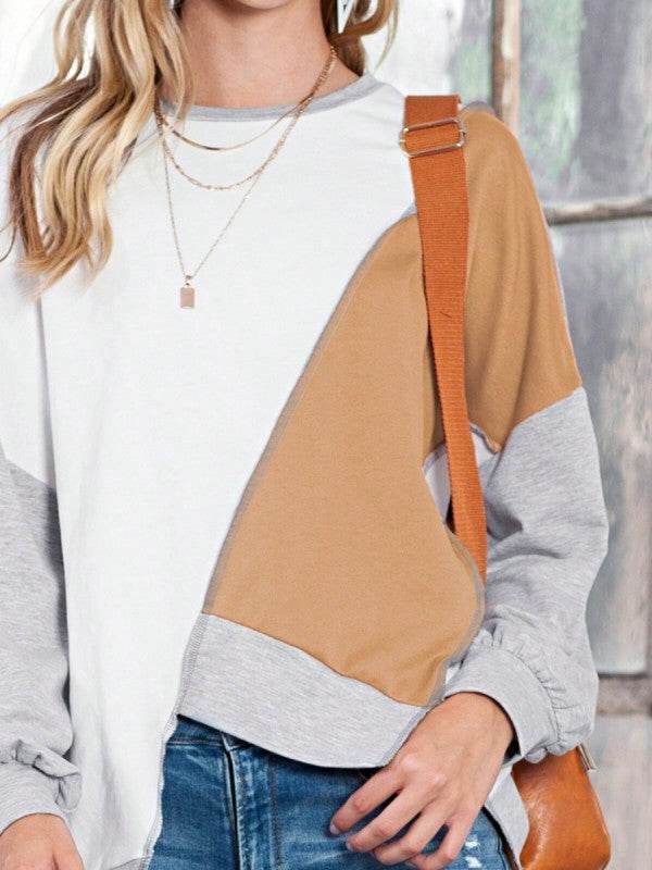Cotton Stitching Irregular Hem Block Pullover - Shop Style & More | Fresh Looks, Everyday Deals & Free Shipping