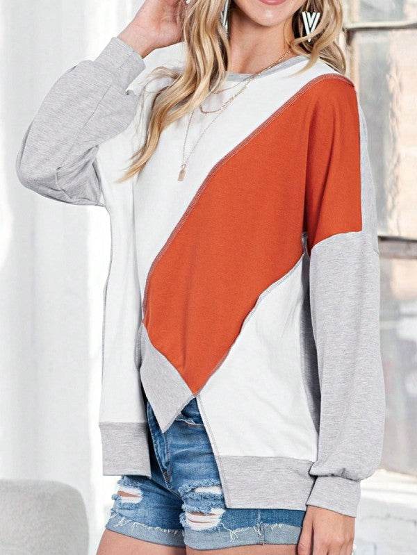 Cotton Stitching Irregular Hem Block Pullover - Shop Style & More | Fresh Looks, Everyday Deals & Free Shipping