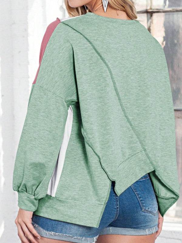 Cotton Stitching Irregular Hem Block Pullover - Shop Style & More | Fresh Looks, Everyday Deals & Free Shipping