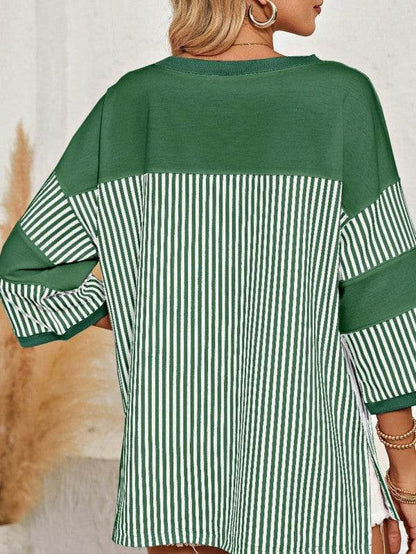 Cotton Stripe Color Block Half Quarter Sleeve Top - Shop Style & More | Fresh Looks, Everyday Deals & Free Shipping