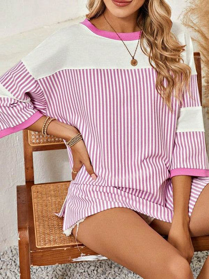 Cotton Stripe Color Block Half Quarter Sleeve Top - Shop Style & More | Fresh Looks, Everyday Deals & Free Shipping