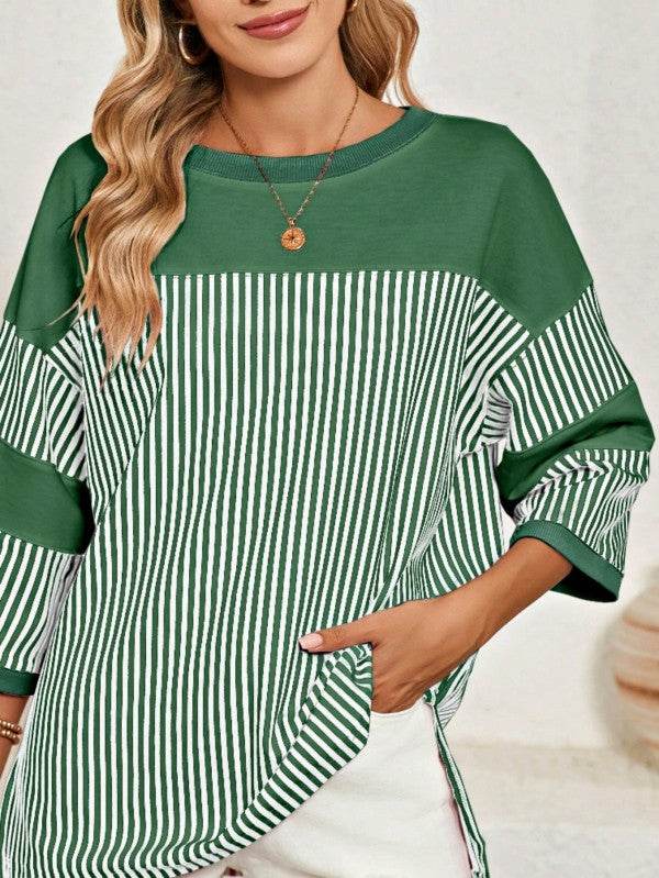 Cotton Stripe Color Block Half Quarter Sleeve Top - Shop Style & More | Fresh Looks, Everyday Deals & Free Shipping