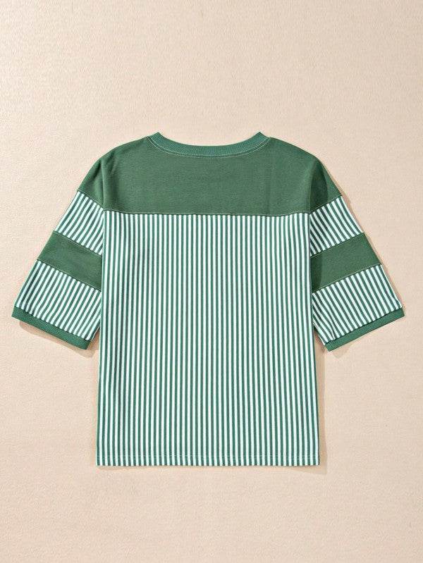 Cotton Stripe Color Block Half Quarter Sleeve Top - Shop Style & More | Fresh Looks, Everyday Deals & Free Shipping