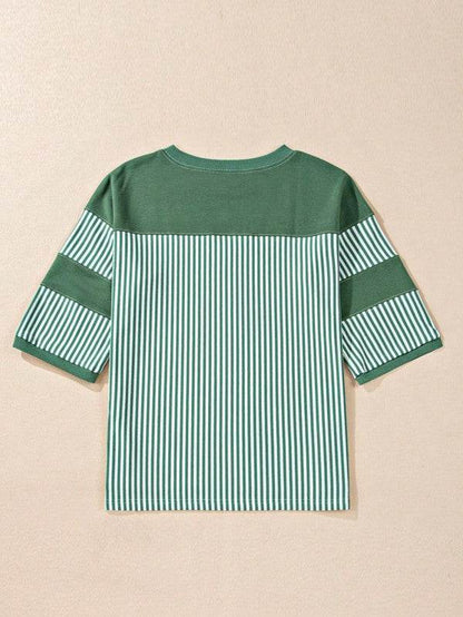Cotton Stripe Color Block Half Quarter Sleeve Top - Shop Style & More | Fresh Looks, Everyday Deals & Free Shipping
