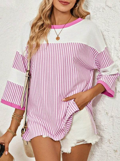 Cotton Stripe Color Block Half Quarter Sleeve Top - Shop Style & More | Fresh Looks, Everyday Deals & Free Shipping