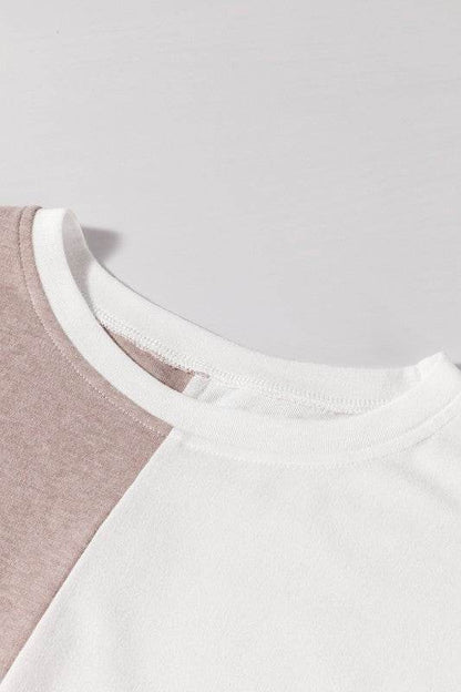 Khaki Colorblock Long Sleeve Crew Neck Top - Shop Style & More | Fresh Looks, Everyday Deals & Free Shipping