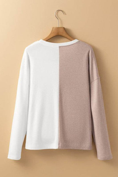 Khaki Colorblock Long Sleeve Crew Neck Top - Shop Style & More | Fresh Looks, Everyday Deals & Free Shipping