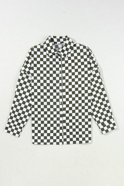 Checkerboard Drop Shoulder Loose Casual Blouse - Shop Style & More | Fresh Looks, Everyday Deals & Free Shipping